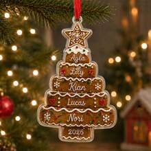 Custom Christmas Tree Ornament, Personalized Family Name Hanging Decor, Customized Gingerbread Christmas Tree Ornament With 2-5 Names And 2026 Year, Customizable Holiday Keepsake Gift For Family Members, Xmas Decorations - Style C - View 3