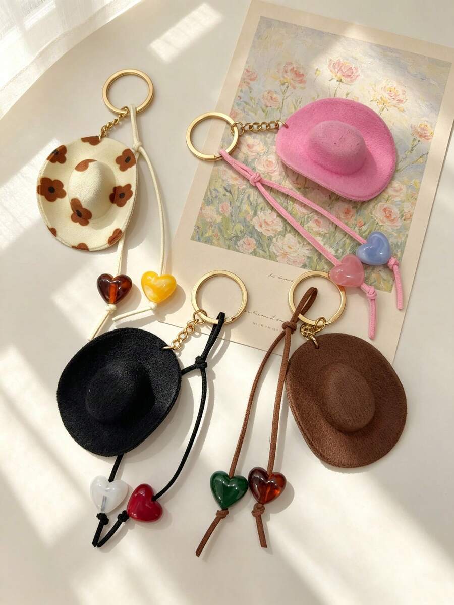 1pc Western Cowboy Hat Keychain, Suede Rope & Bead Design, Versatile Fashionable Fun Pendant, Couple Style - Multicolor - View 1
