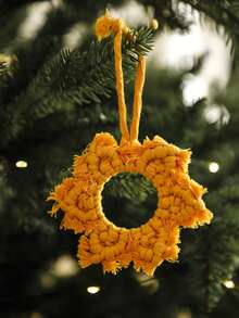 1pc Christmas Yellow Woven Snowflake Hanging Ornament Boho Circular Floral Star Design With Fringe Edges Festive Tree Pendant For Christmas Tree Mantel Window Wall Holiday Party Seasonal Home Decor - Style 3 - View 10