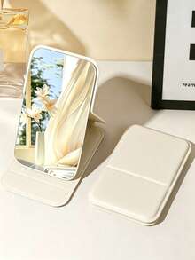 New Minimalist Mini Foldable Portable Makeup Mirror, Pink/Green/White/Black, With Stand Design; Suitable For Travel And Daily Use; Minimalist Style Rectangular Desktop Foldable Makeup Mirror, A Must-Have For Returning To School - Multicolor - View 2