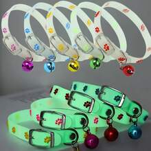 4pcs Random Colors Pet Glow-In-The-Dark Collars, Cute Nighttime Luminous Pet Collars, Glow-In-The-Dark Pet Collars - Glowing Collars With Paw Prints, Nighttime Safety Anti-Lost Collars, Suitable For Small Dogs And Cats, Various Colors - Multicolor - View 4