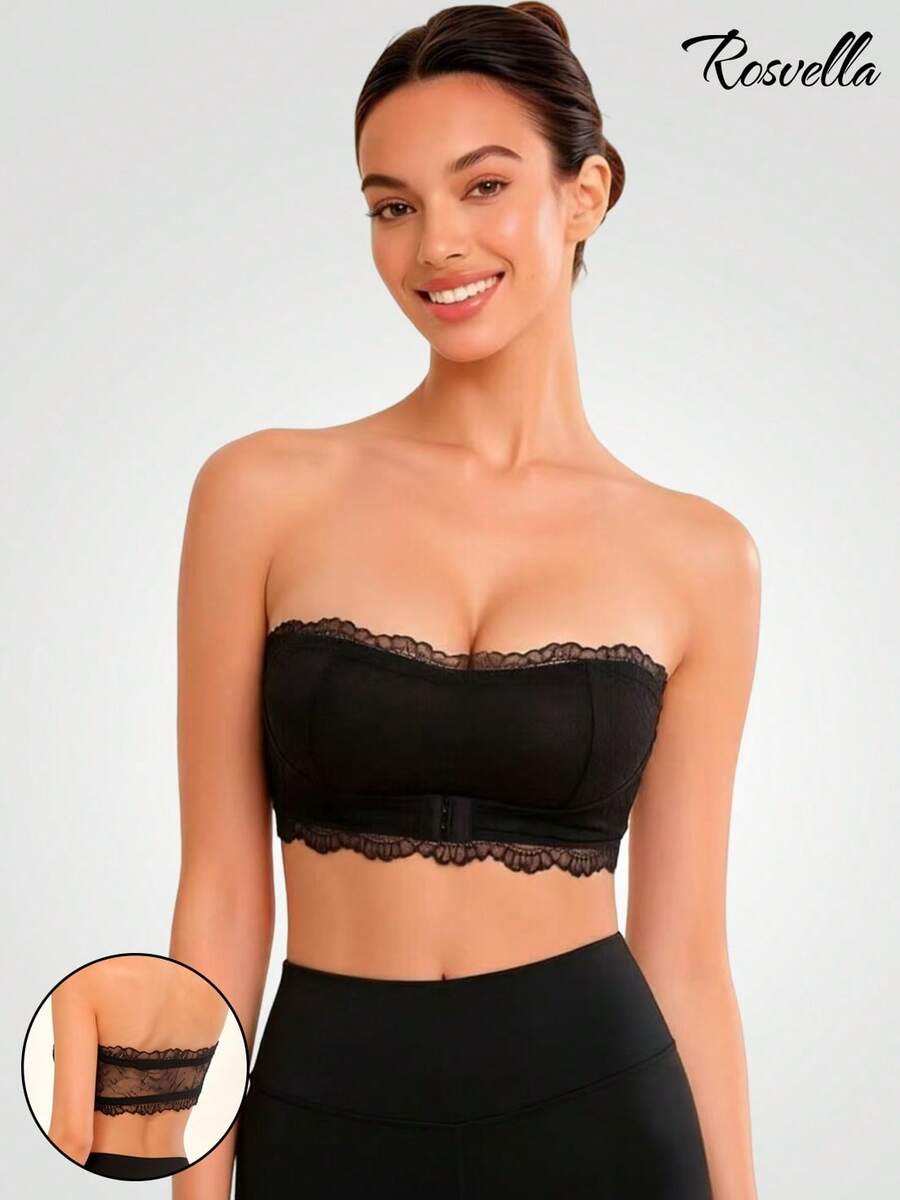 Women's Black Bandeau Top: Seamless Lace Coverage & Backless Design. Wire-Free, Non-Slip And Invisible, Creating A Sexy And Sleek Silhouette.
