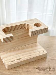 1pc Wooden Manicure Drill Machine Organizer Rack, Nail Bit Storage Display Stand, Desktop Nail Tool Storage Tray For Salon & Home Use - Multicolor - View 5