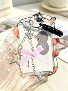 Scalable Star Card Holder Keychain,Durable Transparent ID Card Holder Set, With Detachable And Erasable Sliding Cover,Detachable Hanging Rope/Pendant - Multicolor - View 1