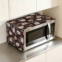 1pc Microwave Cover, 35 X 85cm Brown Coffee Cup Microwave Dust Cover, Polyester Dust Cover, Home Kitchen Microwave Dust Cover, Perfect For Kitchen Decor And Appliance Protection, Oven Dust Cover - Multicolor - View 3