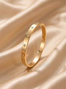 5/1pc Gold Hinge Bracelet, Rhinestone Shell Floral Roman Numeral Details, Suitable For Daily Layering - Gold - View 15