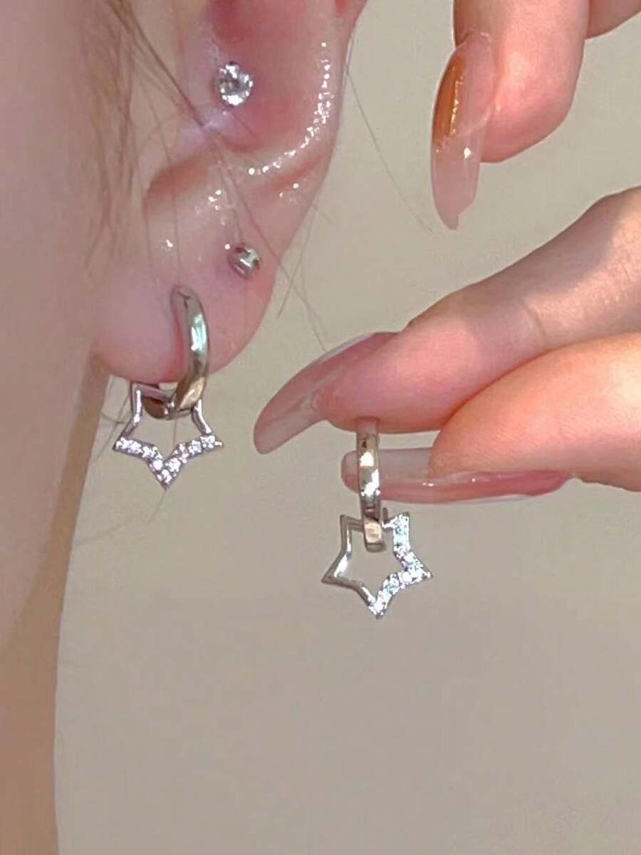 1 Pair Exquisite Y2K Style Star Earrings, Women's Fashion Minimalist Party Earrings Jewelry Gift - Silver - View 1