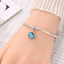 1 Stück S925 Sterling Silber Ozean Stil Anhänger Perle, blauer Kristall Krabbe, Delfin, kleiner Fisch, Seestern, Quallen Formen, transparenter blauer Zirkonia eingelegt, frischer Tiefseeton, mit Geschenkbox, geeignet für Armband Halskette, handgefertigter DIY Schmuck, vielseitiges Sommer Strand Accessoire - Verschiedenfarbig - Übersicht 5