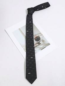 1pc Men's Minimalist Fashion Versatile Small Shark Pattern Hand-Tied Necktie, Suitable For Party, Shopping, Campus And Daily Wear - Black - View 4
