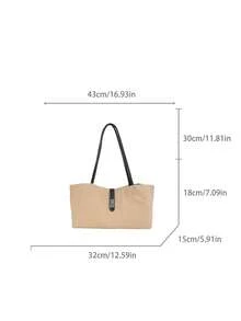 New Solid Color Minimalist Large Capacity Tote Bag, Casual Versatile Women's Shoulder Bag, Suitable For University, Commuting, Shopping, Street Shopping, Daily Use. - Khaki - View 3