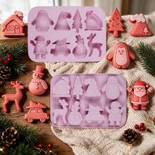 1pc 8-Cavity Silicone Christmas Baking Mold - Santa, Snowman, Tree & Reindeer Designs For Chocolate, Candy, Jelly & Pudding - Perfect For DIY Holiday Treats, Cake Mold - Multicolor - View 3