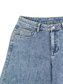 1 buah Celana Jeans Pria American Vintage Motif Kepingan Salju Biru Model Longgar Kaki Lebar Potongan Melengkung - Biru - View 7