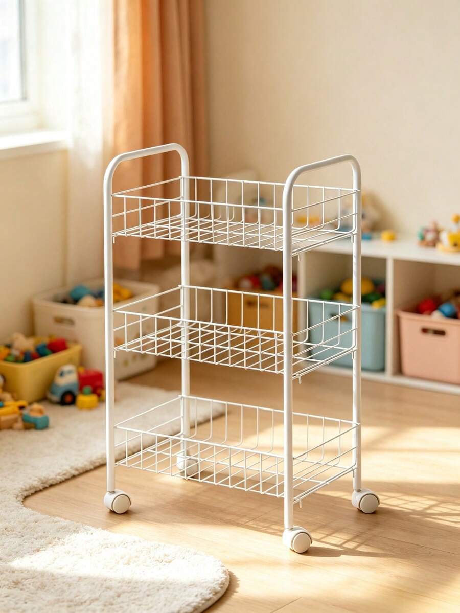 Multi-Tiered Storage Trolley, Mobile Floor Shelf, Simple Storage Rack For Kitchen, Bedroom, And Living Room, Mobile Trolley, Thickened Kitchen Storage Rack, Snack Rack. - White - View 1