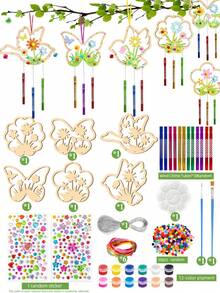 Set Lonceng Angin Kayu Bunga & Kupu-kupu Musim Semi 6/12pcs, Termasuk Tali, Cat, Kuas, Tabung Lonceng Angin, Kristal Warna-warni, Cocok untuk Festival Musim Semi, Pesta Ulang Tahun, Dekorasi Taman Rumah Luar Ruangan, Pesta Pernikahan, Hadiah Paskah - Gaya lonceng angin - View 9