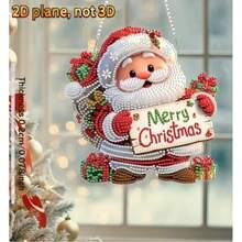 2D Flat Christmas Santa Claus Diamond Painting Hanging Decor Set (Adult Version), Merry Christmas Diamond Painting Decorative Hanging Ornament, Home Garden Wall Decoration Gift DIY Irregular Rhinestone Window Pendant Set - C - View 2