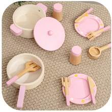 1 Set Wooden Pretend Play Kitchen Toy Set For Kids, Wooden Pots, Pans, Knives, Forks And Tableware, Early Education Role Play Kitchen Toys - Multicolor - View 8