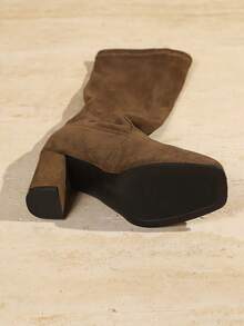 Women's High Heel Tall Boots, Autumn/Winter New Style, Elastic Slim Fit Knee-High Boots, Riding Boots - Camel - View 4