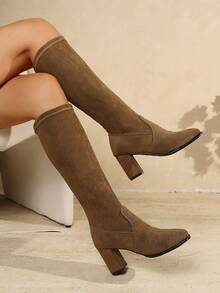 Women's High Heel Tall Boots, Autumn/Winter New Style, Elastic Slim Fit Knee-High Boots, Riding Boots - Camel - View 6