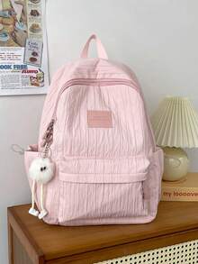 Korean Style Large Capacity Backpack For Students, Lightweight Nylon School Bag, Minimalist Solid Color Casual Bookbag, Shoulder Bag For Daily Travel - Multicolor - View 6
