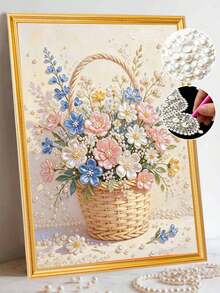 1 Set Of DIY Handmade Pearl Painting, Pearl Flower Pattern Decorative Painting, Comes With Self-Adhesive Pearls And Tools, DIY Handmade Inlaid Pearl Painting, Suitable For Home Decoration, Diamond Painting Kit, Frameless - A - View 4