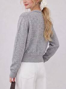 Women's New Autumn/Winter Minimalist Colorblock Design 2 In 1 Pullover Sweater - Grey - View 3
