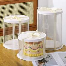 1 Set White Transparent Round Gift Storage Box, Packaging Box, (Includes 1 Random Ribbon), Birthday Party, Wedding, Bouquet, Collection Decoration, Christmas, Mother's Day, Thanksgiving, Men's 18th Birthday Gift - Round White Lid White Base - View 6