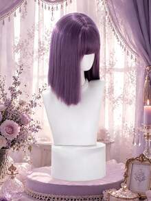 alicegarden 14-Inch Long Synthetic Short Bob Wig Featuring A Natural Straight Style A Stunning Purple. Designed With Bangs , This False Hairpiece Is Perfect For Ms Daily Party Cosplay Use, Offering A Natural And Natural Durable Wig Gift For Ladies., Halloween - Purple - View 5