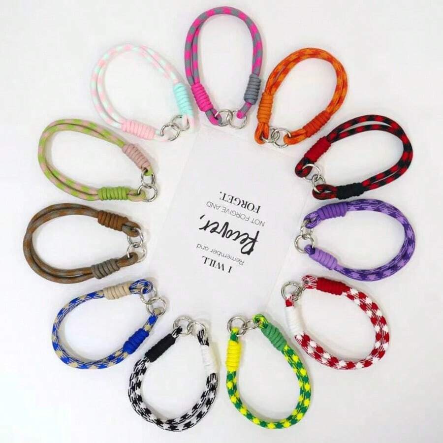 High-Value Minimalist Dopamine Woven Striped Colorblock Personalized Double Buckle Cup Rope Short Wrist Strap Suitable For All Phone Clip-On Hand Strap CCD Camera Phone Case Lanyard Multicolor Double Silver Buckle Short Thick Durable Detachable Hanging Chain Outdoor Sports Phone Case Clip-On Pendant Versatile Anti-Lost Wrist Woven Rope - Multicolor - View 1