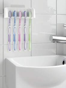 1pc No-Drill Wall-Mounted Toothbrush Holder With Cover,Electric Toothbrush Holder For Bathroom,Toothpaste Storage Rack,5 Slot Self-Adhesive Toothbrush Organizer Suitable For Home,Bathroom Storage Accessories/Cubicle Decor/Bathroom Decor/Home Decor - Multicolor - View 12
