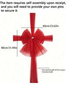 1pc Extra Large Red Organza Bow Door Decor, Reusable, Rhinestone Bow Set, Suitable For Door Decor And Christmas Tree, Perfect For Christmas, Birthday, Valentine's Day, Wedding And Anniversary - one-size - View 3