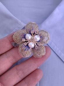 1件/2件裝 優雅布藝刺繡花卉鈕扣蓋，免縫襯衫鈕扣蓋，裝飾鈕扣，時尚水晶袖扣 - 橄欖綠 - 查看 3
