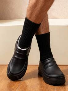 Men's & Women's Slip-On Thermal Lined EVA Loafers Thick Sole Slippers - Black - View 2