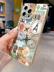 Travel Elements Shockproof Map & Airplane Printed Lightweight Shockproof Phone Case Compatible With IPhone - Black - View 3