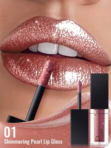 Pudaier Metallic Pearl Liquid Lip Gloss - Diamond Shine Waterproof Liquid Lipstick, Suitable For Daily And Party Makeup, Essential Beauty Tool For Women, Perfect For Parties And Music Festivals - 01 - View 2