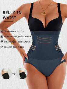 High Waist Shaping Panties, Tummy Control Anti-Roll Butt Lift Seamless Underwear, Breathable Honeycomb Design Daily Shaping Triangle Briefs - Grey - View 5