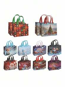 4pcs Christmas Plaid Pattern Gift Tote Bags, Reusable Shopping Bags, Christmas Holiday Gift Party Supplies - Multicolor - View 7