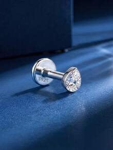 AnlaScheer 1pc Silver Tone S925 Sterling Silver Moissanite Flat Stud Earrings, Women's Fashion Piercing Jewelry, Suitable For Daily Wear, Party, Date And Gift - Silver - View 8