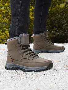 36-48 Size Plus Size Men's Winter Plush Lining Snow Boots, Non-Slip Hiking Shoes, Durable Thick Sole, Suitable For Winter Daily Walking And Outdoor Snow Strolling - 909 Khaki - View 7