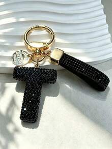 1 buah Gantungan Kunci Alfabet 26 Huruf Cantik, Huruf Rhinestone Imitasi Elegan Hitam & Emas Aksesori Wanita/Pria Cocok Untuk Hadiah Ulang Tahun/Wisuda/Ulang Tahun Hadiah Tahun Baru - Hitam - View 8