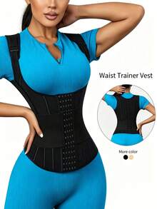 Women Adjustable Shoulder Strap Waist Trainer Vest Corset, Multi‑Row Hook‑Eye Tummy Control Body Shaper, High Compression Waist Cincher For Gym Workout Daily Under Dress - Black - View 4