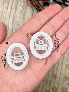 Oval Scalloped Ghost Polymer Clay Cutters, Bow Cowboy Hat Embossed Molds, Handmade Dangle Earring Charms, DIY Spooky Jewelry Craft Supplies - White - View 3