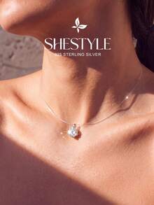 1pc Transparent Fishing Line Style Mermaid Teardrop Diamond Necklace 925 Sterling Silver Luxurious Exquisite Women's Jewelry Gift - Fishing Line Round Diamond - View 2