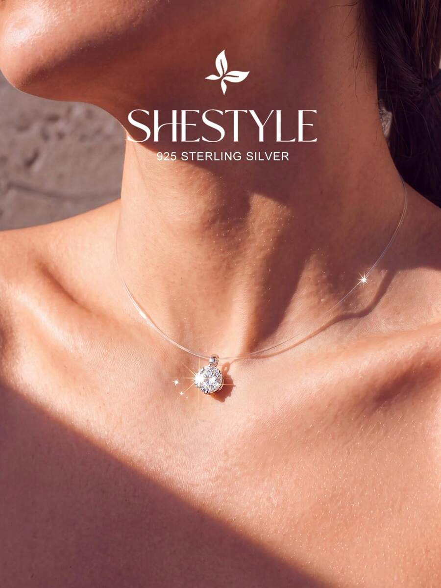 1pc Transparent Fishing Line Style Mermaid Teardrop Diamond Necklace 925 Sterling Silver Luxurious Exquisite Women's Jewelry Gift