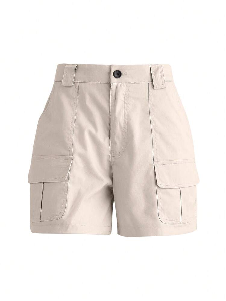 Women's Loose Fit Solid Color Casual Utility Shorts Summer - Apricot - View 4
