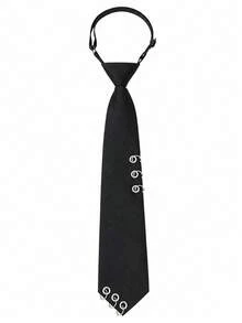 Punk Style Black Tie With Metal Eyelets And Adjustable Elastic Band, Suitable For Men And Women Accessories - Black 2 - View 13