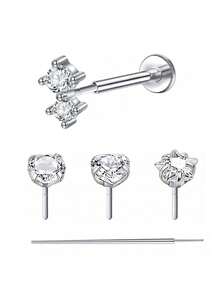 CIZME 5pcs Fashion Stainless Steel Heart-Shaped Lip Studs, Suitable For Women's Daily Decoration, 18G Lip Piercing Jewelry, Push-In Lip Studs, Cartilage Earrings, Cartilage Studs, Lip Studs, Lip Piercing Jewelry - Lip Studs - View 20