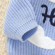 Infant Knitted Embroidered Crew Neck Pullover Sweater, Unisex Baby Comfortable Soft Versatile Outdoor Wear Knit Cardigan Long Sleeve Top - Blue - View 6