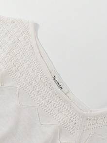 Spring/Autumn Skin-Friendly Breathable Hollow Knit Design Long Sleeve T-Shirt Cover-Up Loose Tie-Up Slimming Top Elegant Travel Casual Vacation - White - View 2