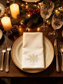 ABEST6522 Home&Living store 1pc 100% Polyester Embroidered Elegant Napkin, Suitable For Cafe, Restaurant, Party, Date, Wedding And Other Home Decor Occasions, Square Napkin - White Gold - View 6