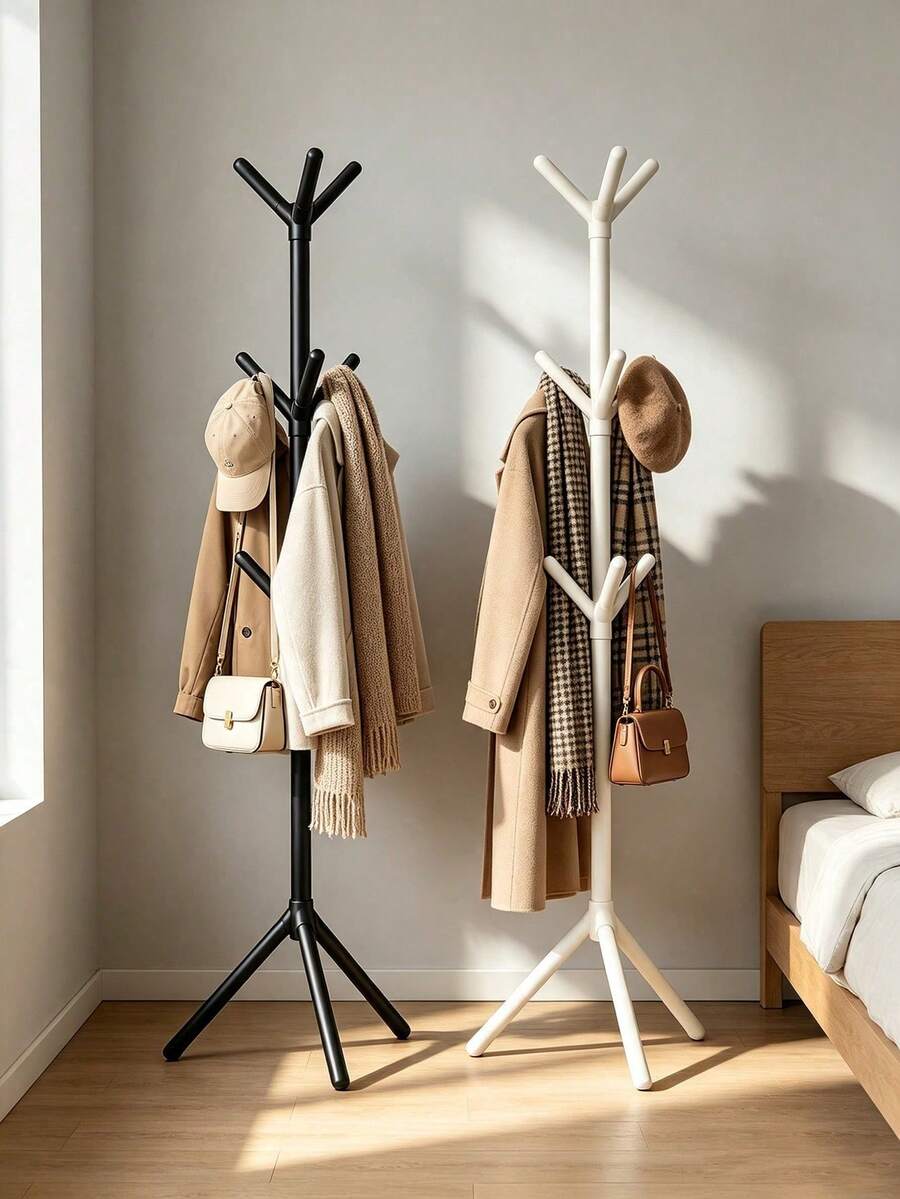 Household Tree-Shaped Floor Coat Rack, Easy Assembly Standing Coat Rack, Standing Coat Rack, Triangular Stable Base, Multi-Prong Hook Design. Suitable For Bedroom, Entryway, Strong Load-Bearing, Storage For Coats, Bags, Hats, Minimalist Versatile, Space-Saving, Practical Home Storage Item. - Multicolor - View 1
